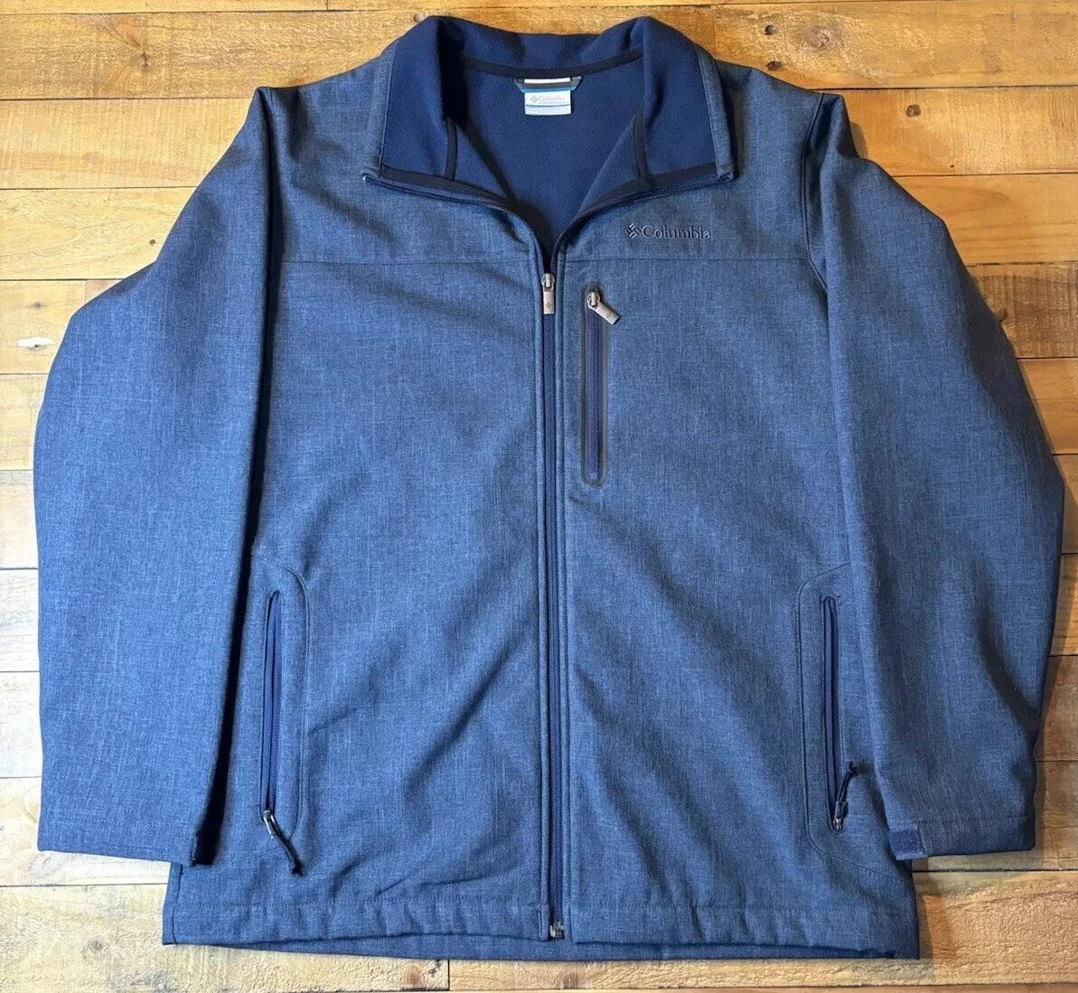 Columbia Jacket Mens Large L Blue Full Zip Pockets Mock Fleece Lined