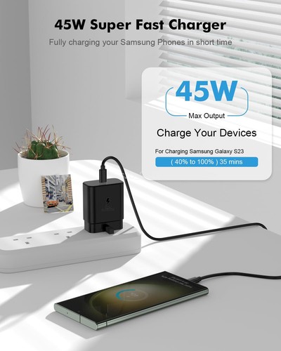 Original Samsung 45W Fast Charging Charger 2M USB-C Cable Galaxy S23 + Ultra S22 - Picture 6 of 9