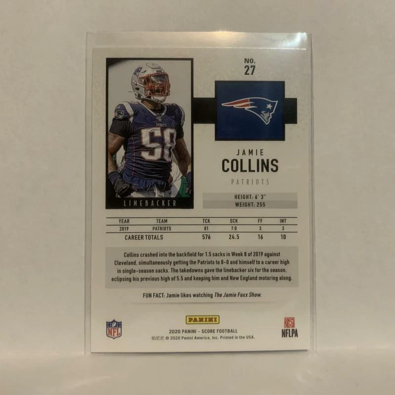 #27 Jamie Collins New England Patriots 2020 Score Football Card LD - Image 2 of 2
