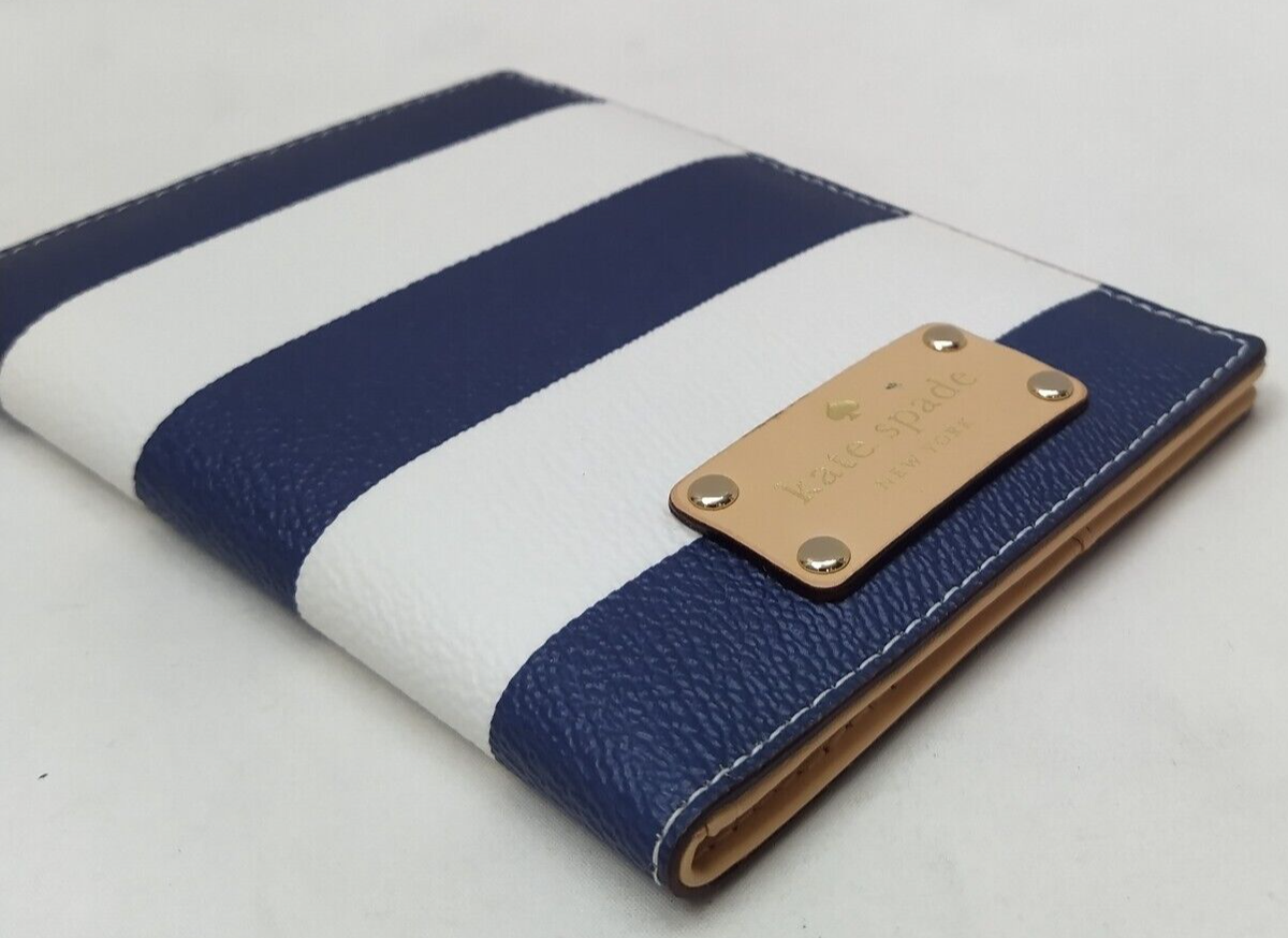 Kate Spade New York Blue White Stripe Leather Credit Card 