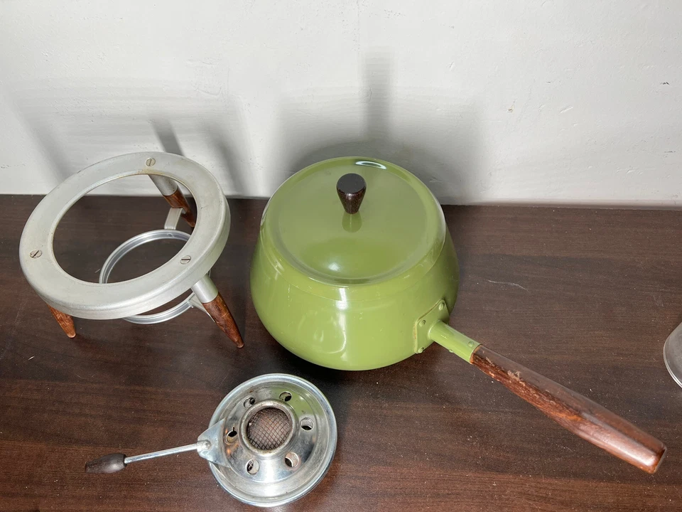Vintage Fondue Pot Set, Mid Century Modern Fondue Rare Design Green - Image 2 of 4