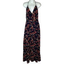 Maxi Vestido Solero Floral LUSH Negro Pequeño Tirantes Cuello en V Look Envolvente Ranura Lateral Largo