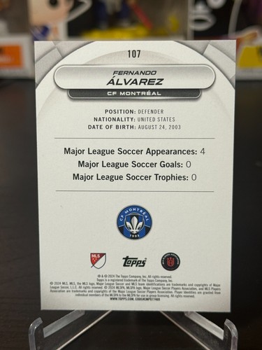 2024 Topps MLS Superstars - GOLD /50 #107 Fernando Alvarez CF Montreal Rookie - Bild 2 von 2