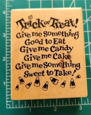 RARE VINTAGE PSX Rubber Stamp HALLOWEEN POEM Trick Or Treat.Comb-shipEUC- B19
