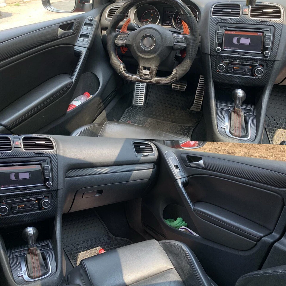 For Volkswagen Golf 6 2008-13 5D Carbon Fiber Pattern Interior DIY Trim Decals - Imagem 3 de 4