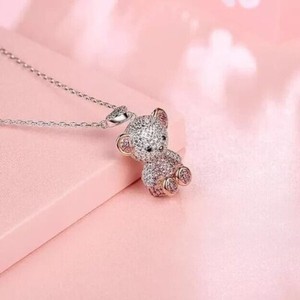Authentic 2.20 Ct Round Cut Simulated Diamond Teddy Bear Pendant 14K White Gold Plated