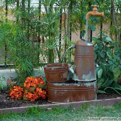 Rustic Watering Can Water Fountain w/ Floating Spout Outdoor Garden Decor Brown