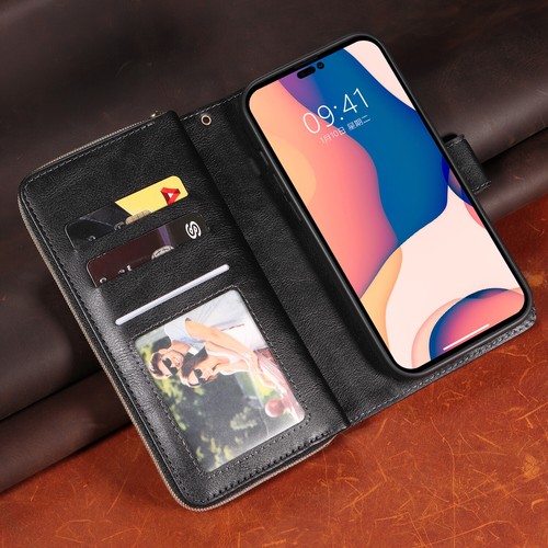 Zip Wallet Case Magnetic Flip Cover for iPhone 6S 7 8 Plus XR 11 12 13 14 15 16 - Picture 4 of 17