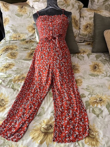 Boutique Smocked Adjustable Straps Floral Jumpsuit Small S