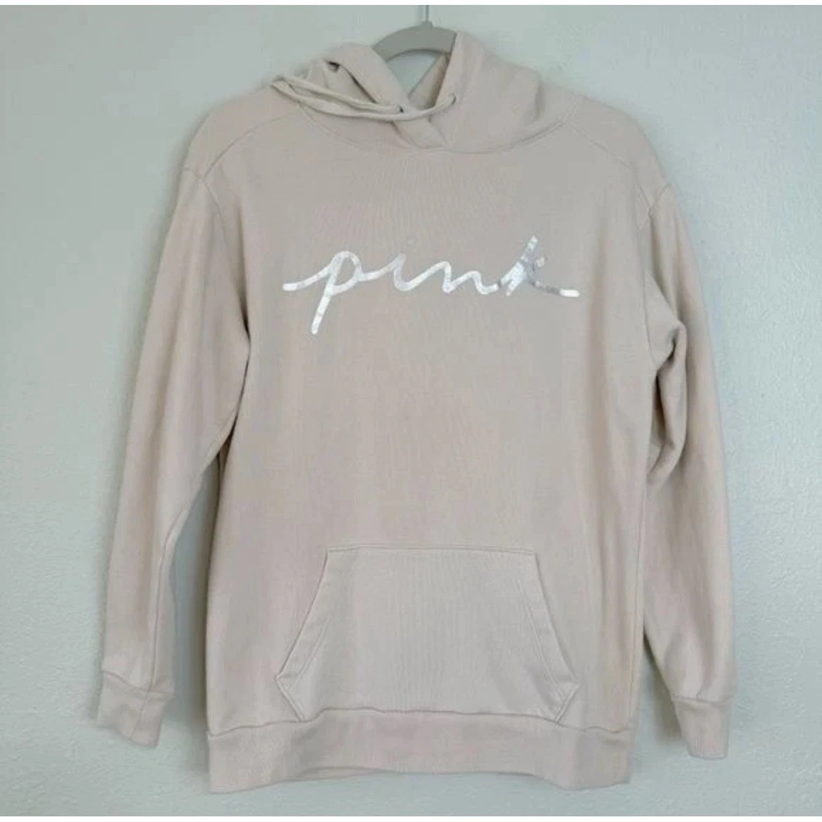 UNDERCOVER ROSA Victoria's Secret Pullover Felpa con Cappuccio Logo Argento Comodo