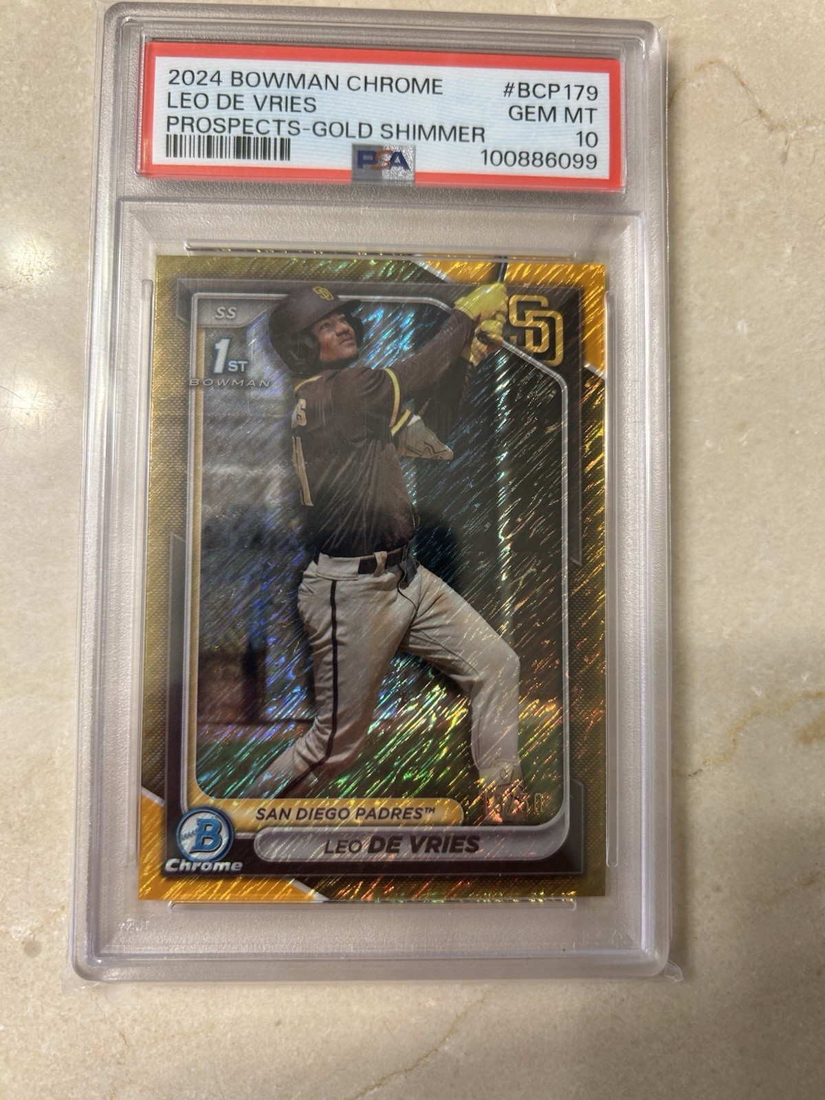 2024 Bowman Chrome Leo De Vries Prospects Gold Shimmer /50 1st Bowman!  PSA 10!