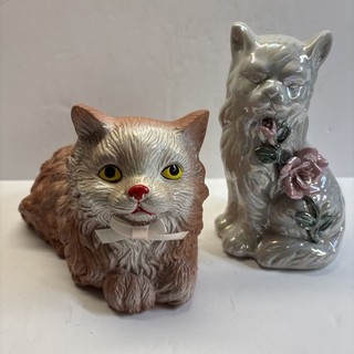 Vintage Cat Figurine Lot Ceramic Longhair Kitty Pair Home Decor Collectibles