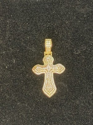 New Gold Filled Iced Out Moissanite Gothic Passion Cross Pendant