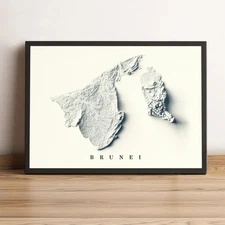 Brunei Map, Brunei 2D Relief Map, Brunei Vintage Map - 2D Flat Print