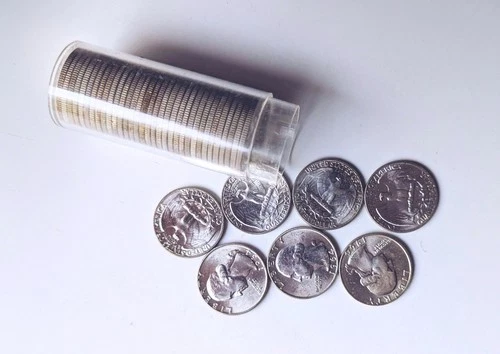 One Roll of (40) 1964 90% Silver Washington Quarters, BU Quarters 25c