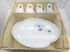 Vintage Federal Glass Atomic Flower /Weed, Herb Milk Glass Snack Patio 4Pc Set