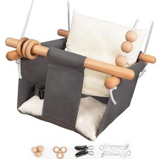 Baby Swing Outdoor Indoor Toddler Swing Seat with Safety Belt, Canvas Hanging...