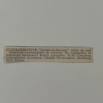 Consolidated Acoustics Supersensitive Devices Hoboken NJ 1966 Ad SAH8-S28