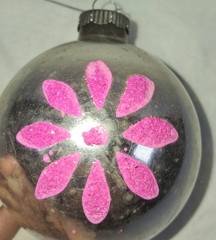 Vintage Mercury Glass JUMBO Shiny Brite Corning Christmas Mica Flower Ornament