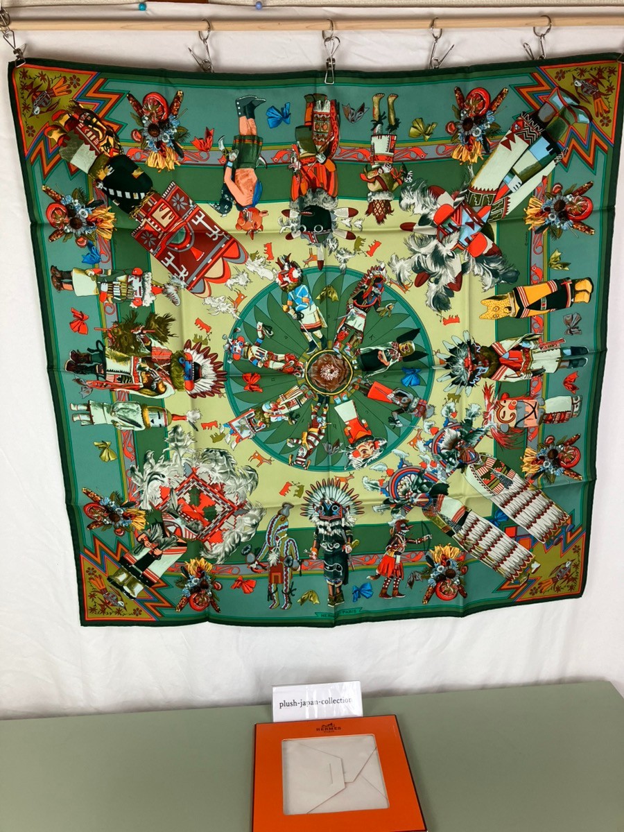 Hermes Carré 90 Vintage Kachinas/ Kermit Oliver /Rare Multicolor