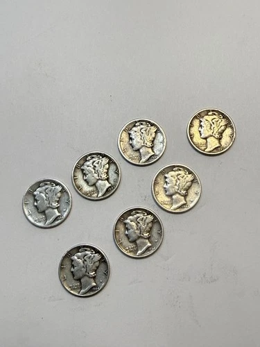 Lot Of 7 Silver Mercury Dimes - Good Condition- $.70 Face Value