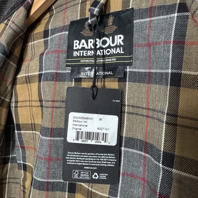 Barbour International Wax Jacket A7 Mens 36 XS Black Biker Belted