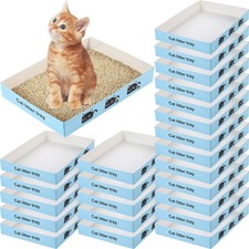 30-Pack Disposable Cat Litter Boxes Foldable Paper Tray 13.8x10x2" Small Kitty