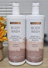 2-pk TRANQUIL SPA ~ Hemp Oil + Coconut Oil BODY WASH Gel with Oatmeal Coconut 