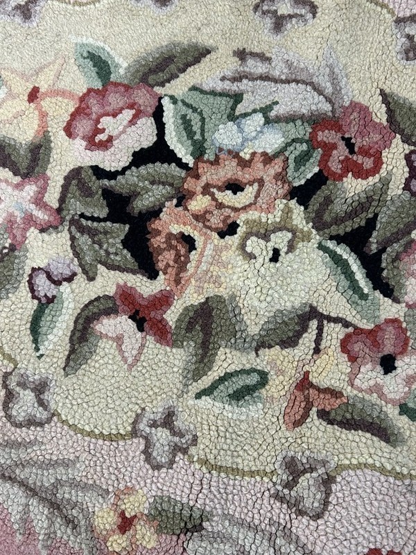 antique rug carpet scatter hooked cotton pink green floral 24x48 original 1940 