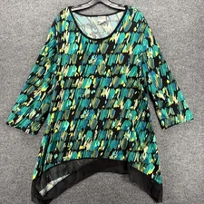 Collections Etc Shirt Womens 2X Tunic Green Abstract Scoop Neck Artsy Lagenlook