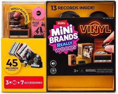 Zuru Mini Brands Really Works Vinyl Record Player Set + 3 Capsules 7 Accessories