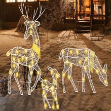 3 Piece Deer Family 2D Iron Frame Reindeer Christmas Decoration with LED Lights