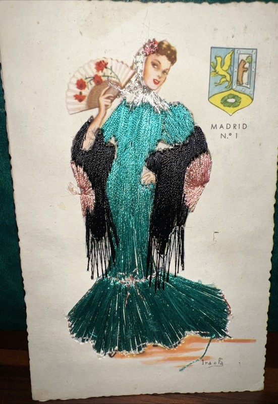 VNTG Postcard-Iraola Spain Andalucia Silk Embroidered Madrid  #No1￼Savoy Hotel