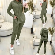 2PCS Women Plus Size Ribbed Tracksuit Loungewear Tops Pants Casual Outfit Set