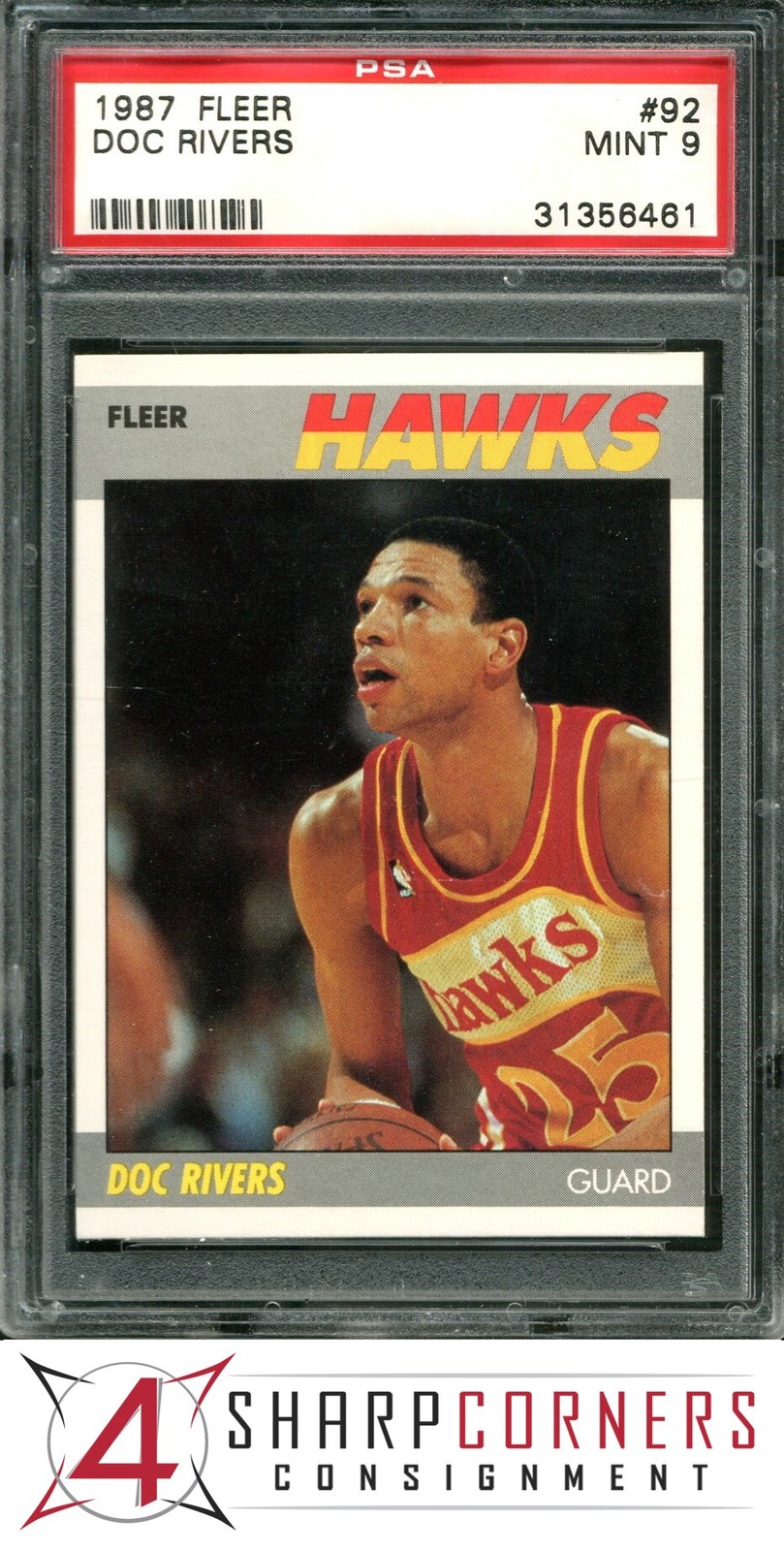 1987 FLEER #92 DOC RIVERS HAWKS SET BREAK PSA 9