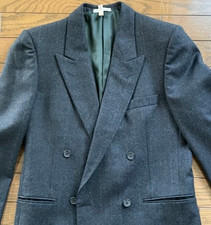 YSL Yves Saint Laurent Double Breasted Mens Blazer Suit Jacket Pinstripe Gray