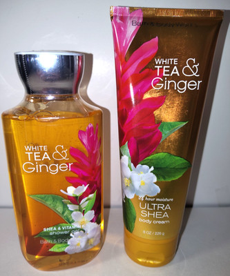 NEW Bath & Body Works White Tea & Ginger Body Cream & Shower Gel Discontinued .