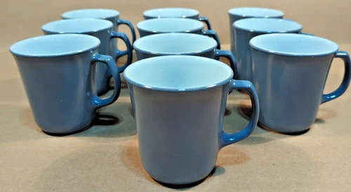 Vintage Pyrex Milk Glass Slate Blue Coffee Mugs Set Lot of 10 USA