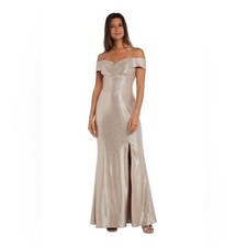 Nightway Cold-Shoulder Foil Gown - br Champagne/Gold new size 8 women s dress