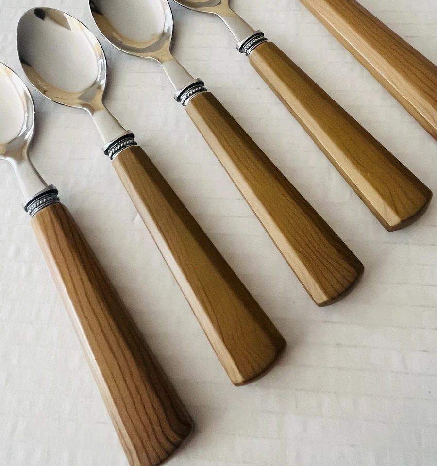 Gibson Acero Inoxidable Imitación Madera Aspecto Grano Mango Plástico 4 Cucharaditas y 1 Tenedor de Cena Foto 2 de 4