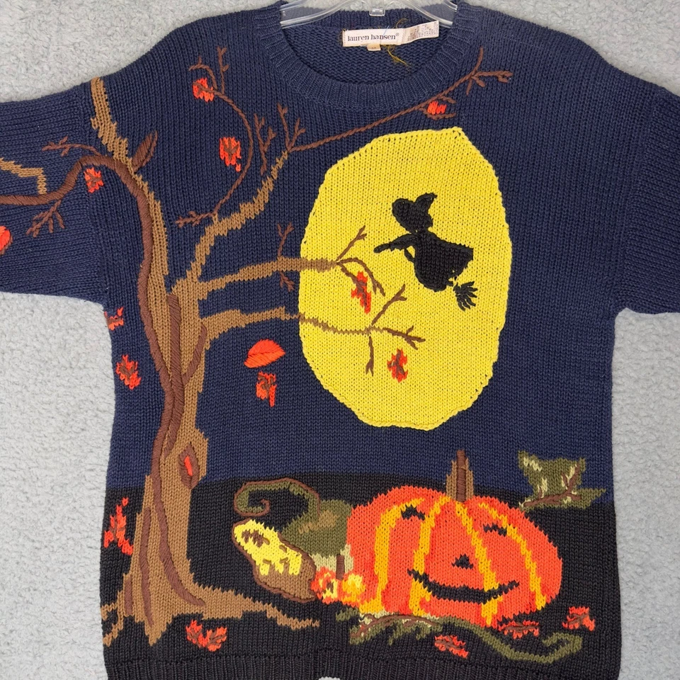 Suéter Lauren Hansen Halloween Bruja Calabaza Árbol Tejido Mediano De Colección Foto 2 de 4
