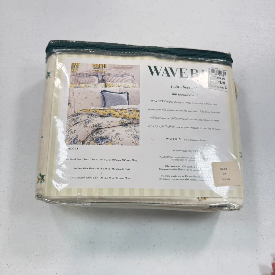 vintage waverly twin sheet set yellow hillside roses 100% cotton sateen - Image 4 of 4