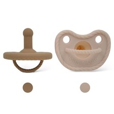 Round Silicone Pacifiers Set of 2 100 Food-Grade, One-Piece Hazel/Beige