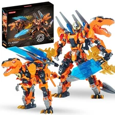 2 in 1 Transform Mech Sets Dino Building Block for Boys, Dinosaur Transformin...