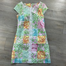 VTG Lilly Pulitzer Originals Size 0 Dress Seashell Patchwork Lace Cap Sleeve