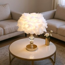 Fluffy Feather Tables Lamp Feather Shade Lampshade Bedside Night Light Gold Base