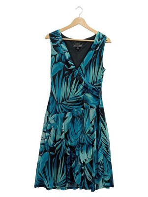 Connected Apparel Etuikleid Gr. 38 Blau Blumenmuster V-Ausschnitt