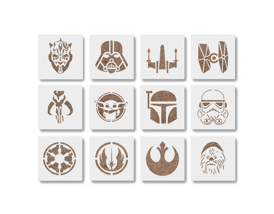 Starwars Stencil Set   12 Pack Sci Fi Stencils   Reusable 10 Mil Mylar 4x4 Craft