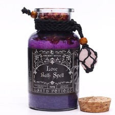 Love Bath Spell Potion with Rose Quartz Crystal Amulet –