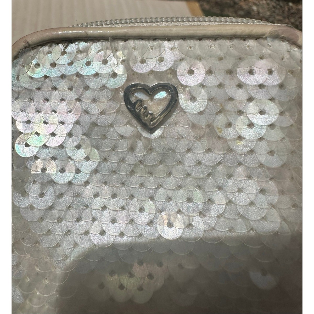 Coach Poppy Vintage Cream Iridescent Sequin Wristlet Mini Wallet 
